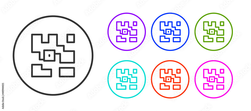 Black line QR code sample for smartphone scanning icon isolated on white background. Set icons colorful. Vector Black line QR code sample for smartphone scanning icon isolated on white background. Set icons colorful. Vector