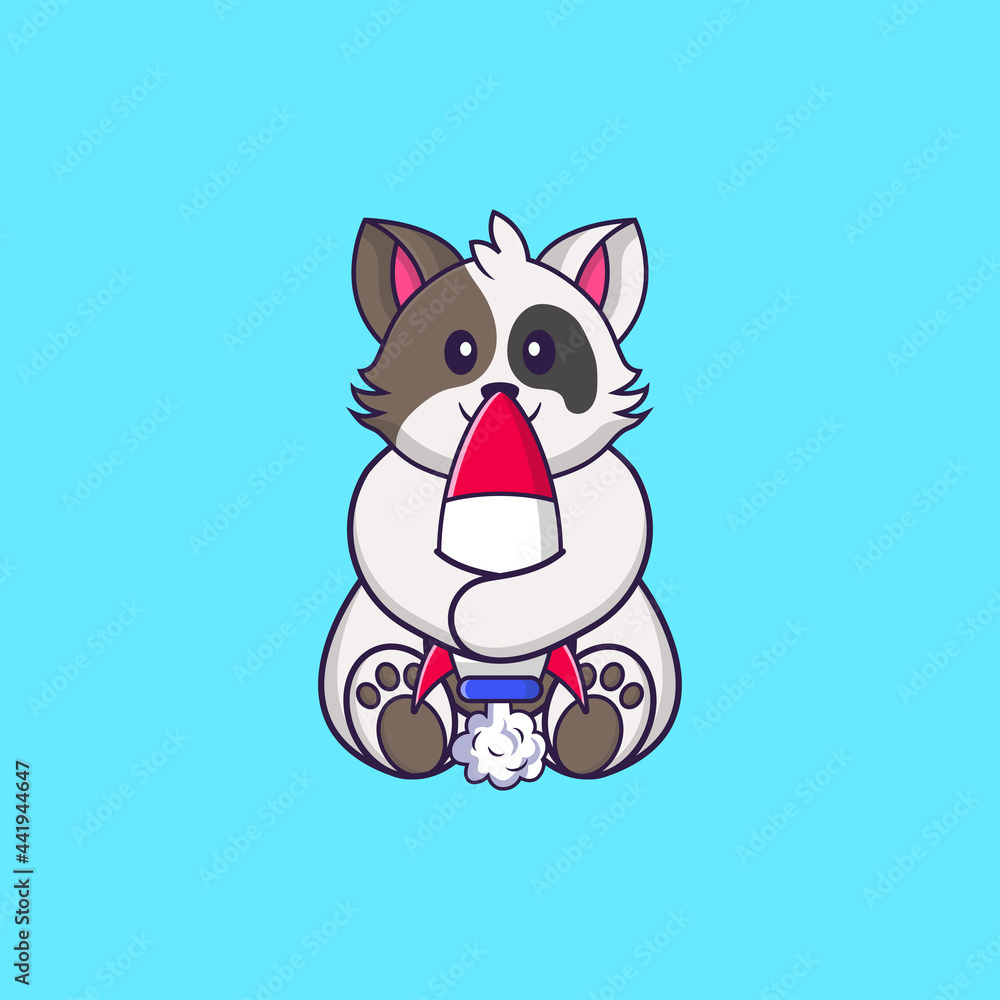 Cute cat holding a rocket. Animal cartoon concept isolated. Can used for t-shirt, greeting card, invitation card or mascot. Flat Cartoon Style Cute cat holding a rocket. Animal cartoon concept isolated. Can used for t-shirt, greeting card, invitation card or mascot. Flat Cartoon Style