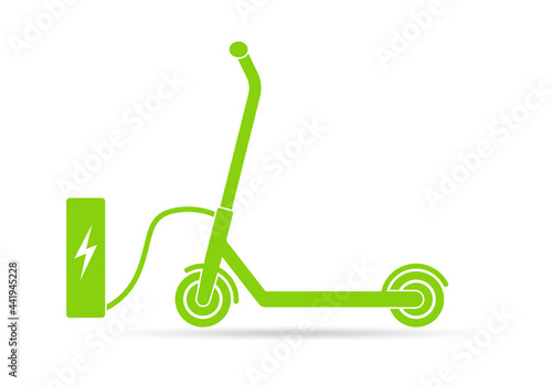 Scooter charging station. Electric scooter icon. Eco transport symbol. Vector illustration.