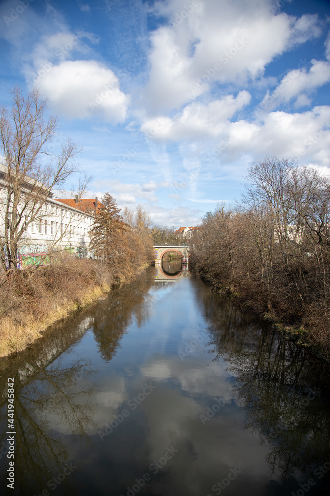 The Karl Heine Canal in Leipzig in winter/spring with blue sky The Karl Heine Canal in Leipzig in winter/spring with blue sky