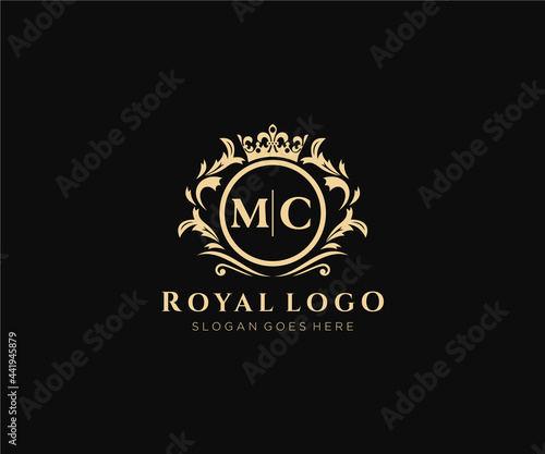 Initial MC Letter Luxurious Brand Logo Template, for Restaurant, Royalty, Boutique, Cafe, Hotel, Heraldic, Jewelry, Fashion and other vector illustration.