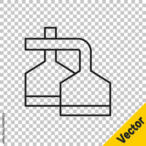 Black line Traditional brewing vessels in brewery icon isolated on transparent background. Beer brewing process. Distillery plant, brewery. Vector