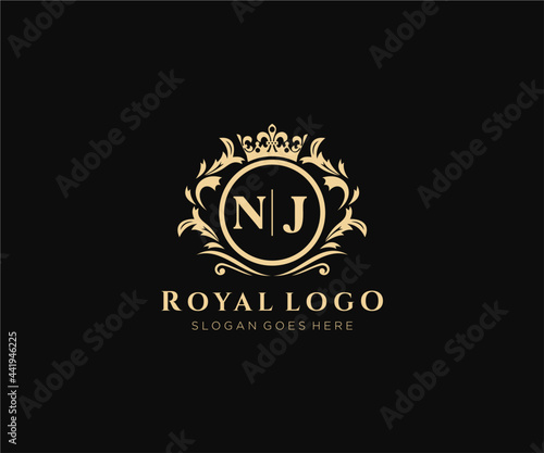 Initial NJ Letter Luxurious Brand Logo Template, for Restaurant, Royalty, Boutique, Cafe, Hotel, Heraldic, Jewelry, Fashion and other vector illustration.