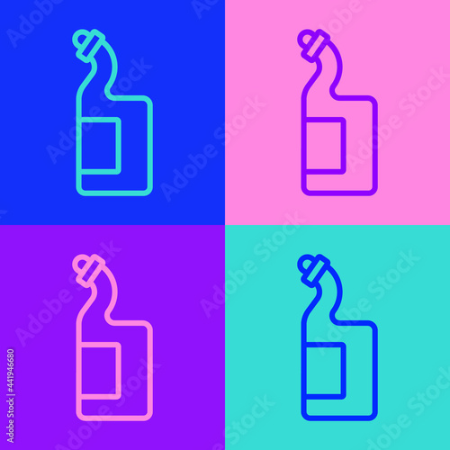 Pop art line Dishwashing liquid bottle icon isolated on color background. Liquid detergent for washing dishes. Vector