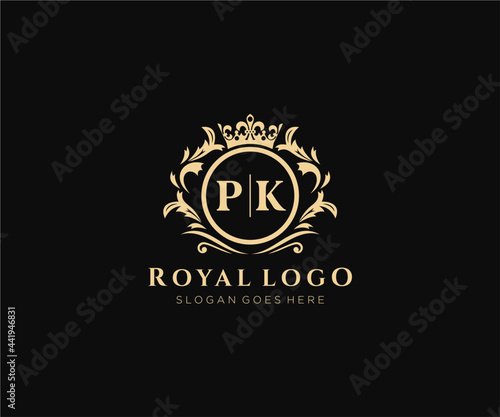Initial PK Letter Luxurious Brand Logo Template, for Restaurant, Royalty, Boutique, Cafe, Hotel, Heraldic, Jewelry, Fashion and other vector illustration.