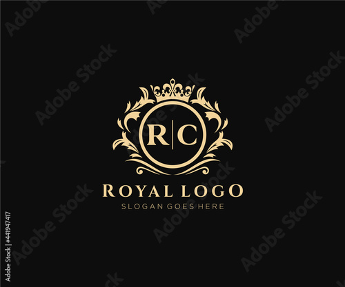 Initial RC Letter Luxurious Brand Logo Template, for Restaurant, Royalty, Boutique, Cafe, Hotel, Heraldic, Jewelry, Fashion and other vector illustration.