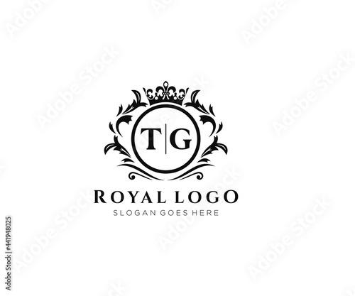 Initial TG Letter Luxurious Brand Logo Template, for Restaurant, Royalty, Boutique, Cafe, Hotel, Heraldic, Jewelry, Fashion and other vector illustration.