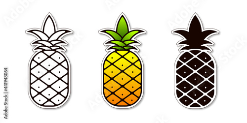 Set of vector icon pineapple. Stylized drawing of tropical fruits on a white background. Summer design element