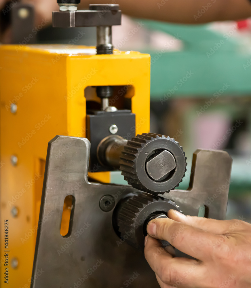 the machine for production of products from a plate during work the machine for production of products from a plate during work