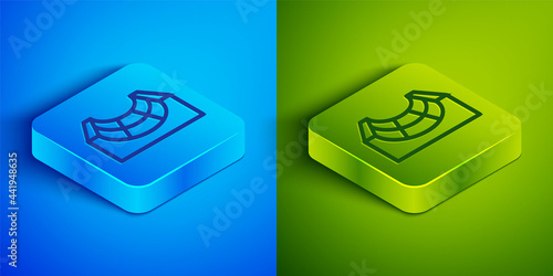 Isometric line Skate park icon isolated on blue and green background. Set of ramp, roller, stairs for a skatepark. Extreme sport. Square button. Vector