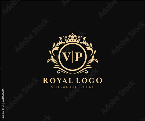 Initial VP Letter Luxurious Brand Logo Template, for Restaurant, Royalty, Boutique, Cafe, Hotel, Heraldic, Jewelry, Fashion and other vector illustration.