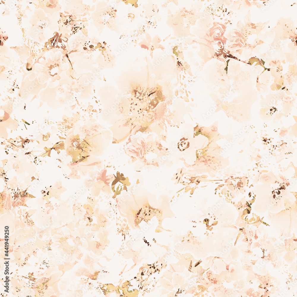 Seamless floral pattern wild flowers drawn by paints 