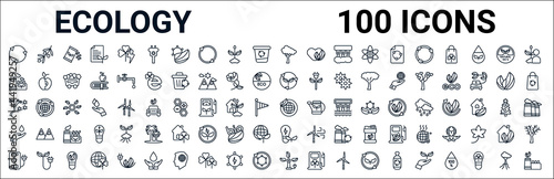 outline set of ecology line icons. linear vector icons such as olives on a branch,eco factory,recycle,wind bending tree,eco globe,drop,energy,energy source. vector illustration