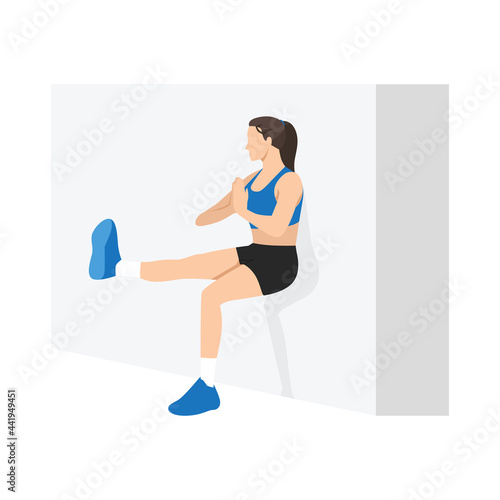 Woman doing wall sit exercise. Flat vector illustration isolated on white background 