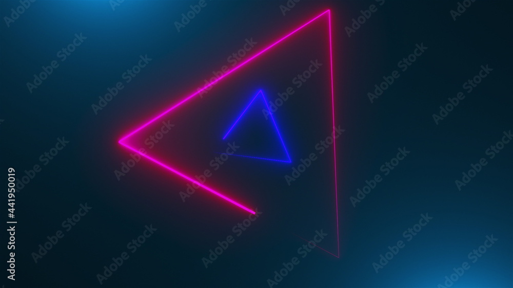 Many neon triangles in space, abstract computer generated backdrop, 3D rendering backdround Many neon triangles in space, abstract computer generated backdrop, 3D rendering backdround