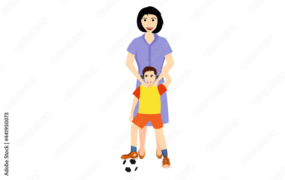 Mother and her son, cartoon characters, isolated on white vector