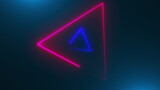 Many neon triangles in space, abstract computer generated backdrop, 3D rendering backdround