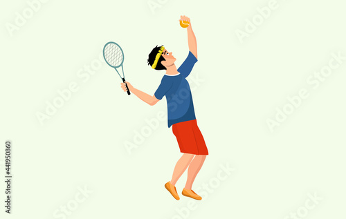 Tennis player boy ready for game, cartoon vector 