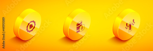 Set Isometric Bottle cap with beer, Metal keg and Beer tap icon. Vector