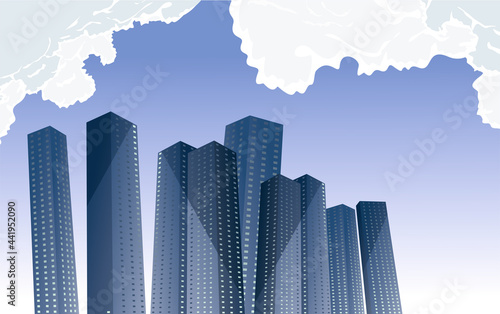 Buildings architecture, clouds, vector illustration