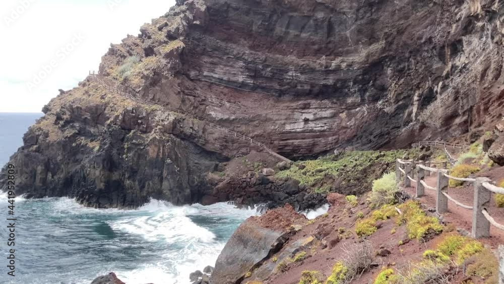 Scene of the cliff and sea in Nogales beach, La Palma Island, Canary Islands. 4K UHD Scene of the cliff and sea in Nogales beach, La Palma Island, Canary Islands. 4K UHD