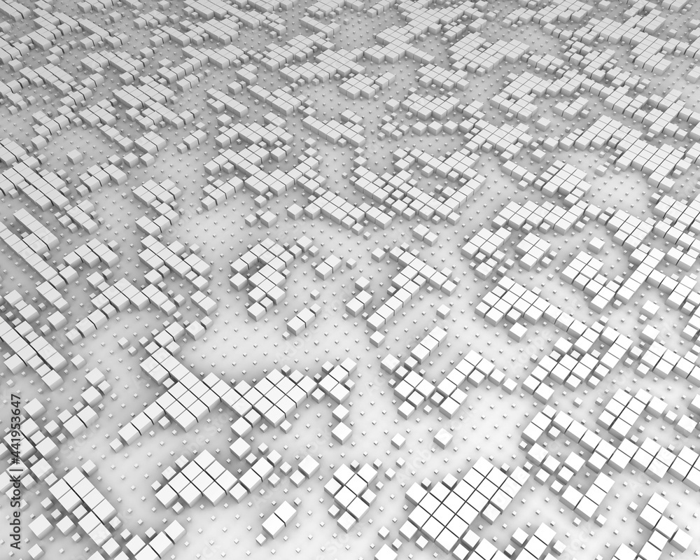 Obraz premium 3D illustration abstract background with chaotic 3d boxes on white. Geometric concept with cubes on plane.