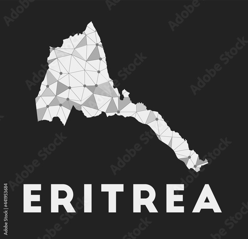 Eritrea - communication network map of the country. Eritrea trendy geometric design on a dark background. Technology, internet, network, telecommunication concept. Vector illustration.
