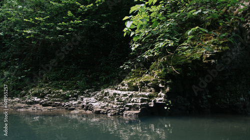 Martvili Canyon in Georgia. Turquoise water in a mountain river and cliffs of the reserve. Beautiful natural canyon