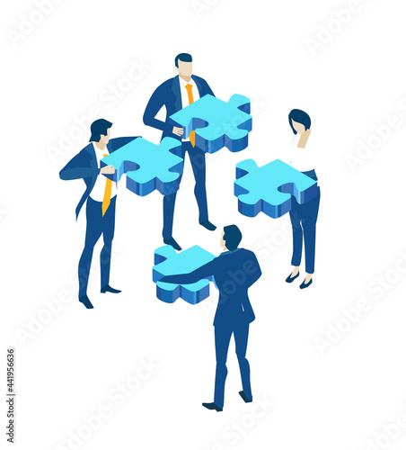 Business people working with puzzles, solving problems, find solution and unique approach. Business concept illustration  