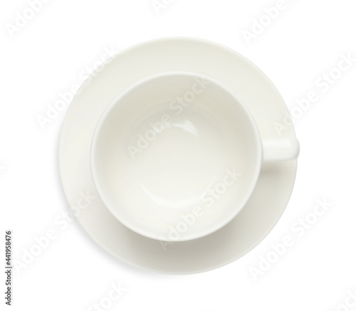 Empty ceramic cup isolated on white, top view