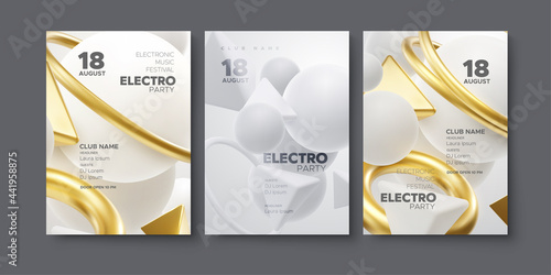 Electronic music festival ads poster set. Modern club electro party invitation.