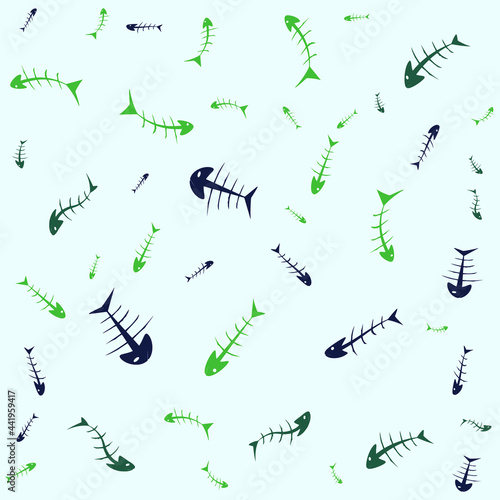 Fishbone, fish skeleton Pattern, fishing symbol pattern in trendy colors. Vector EPS 10. © Dm