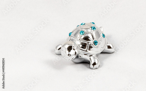 Ornamental silver turtle with gemstones