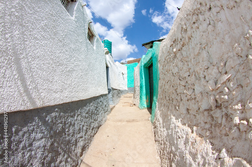 Narrow alley in old walled town of Harar, a UNESCO world heritage site, Ethiopia