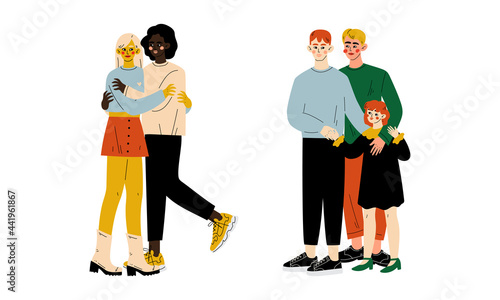 Homosexual Couple with Child Spending Time Together Vector Set