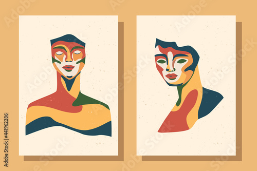 Set of modern posters. Sculpture portrait. Vector illustration.