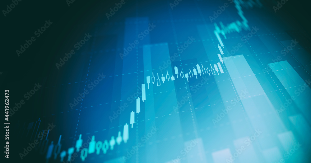 Financial graph with up trend line price chart in stock market on blue color background