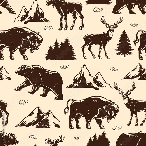 National park vintage seamless pattern