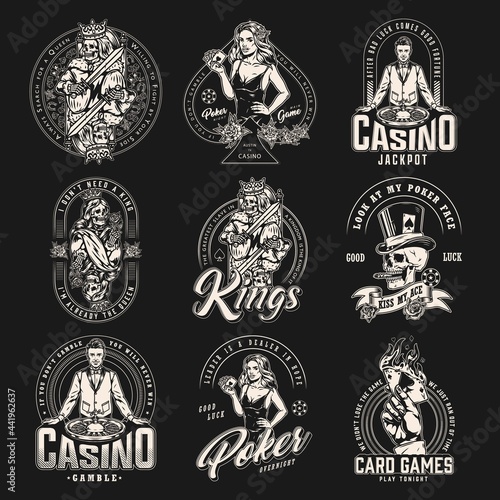 Casino and card game vintage emblems