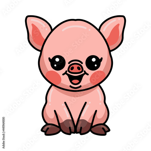 Cute little pig cartoon sitting