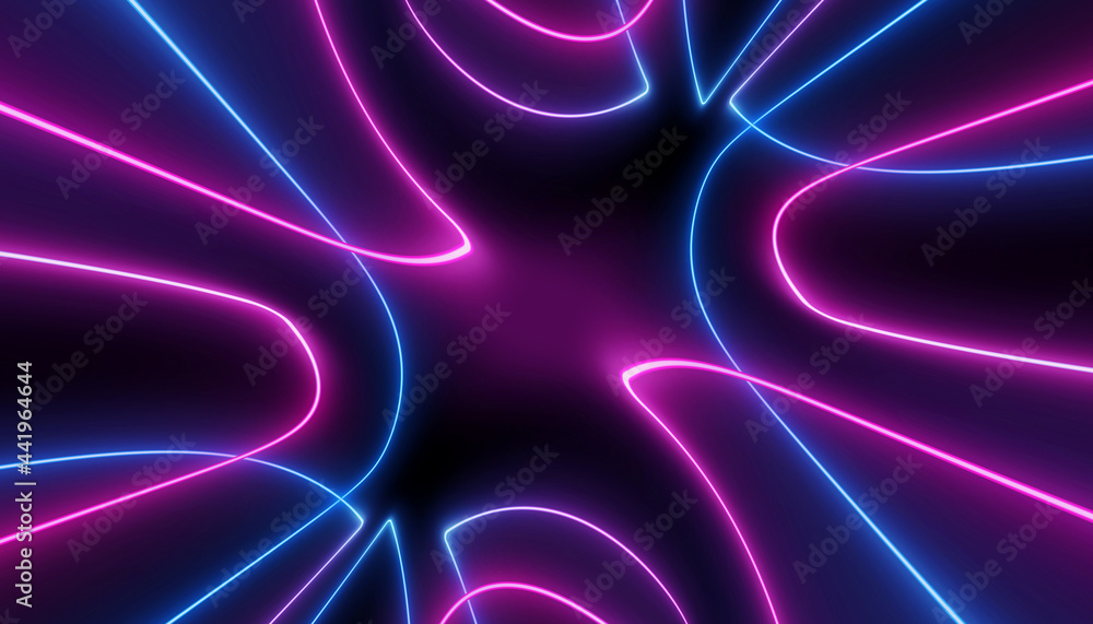 neon blue pink curvy futuristic abstract galaxy curvy lines laser scientific Sci-Fi high resolution - obrazy, fototapety, plakaty 