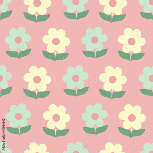 Green and yellow floral geometric lines repeat seamless pattern abstract design