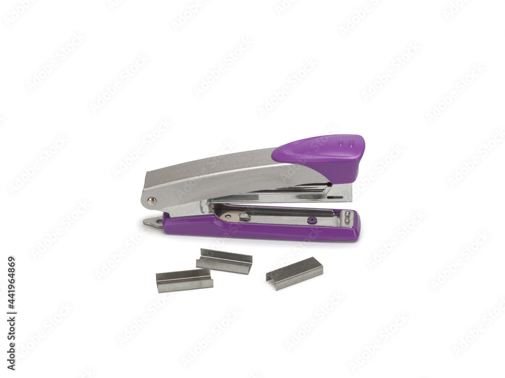 Top view of stapler and staples isolate on white background. Top view of stapler and staples isolate on white background.