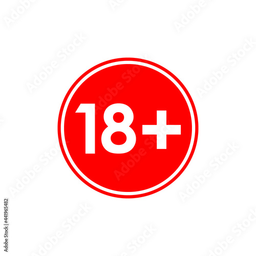 18+ age limit red round vector sign