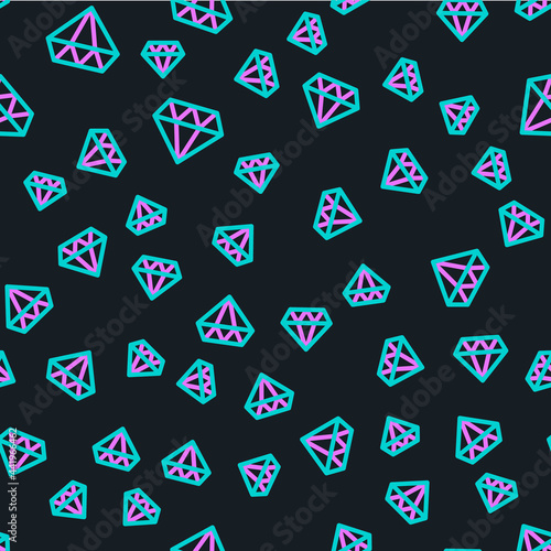 Line Diamond icon isolated seamless pattern on black background. Jewelry symbol. Gem stone. Vector Illustration