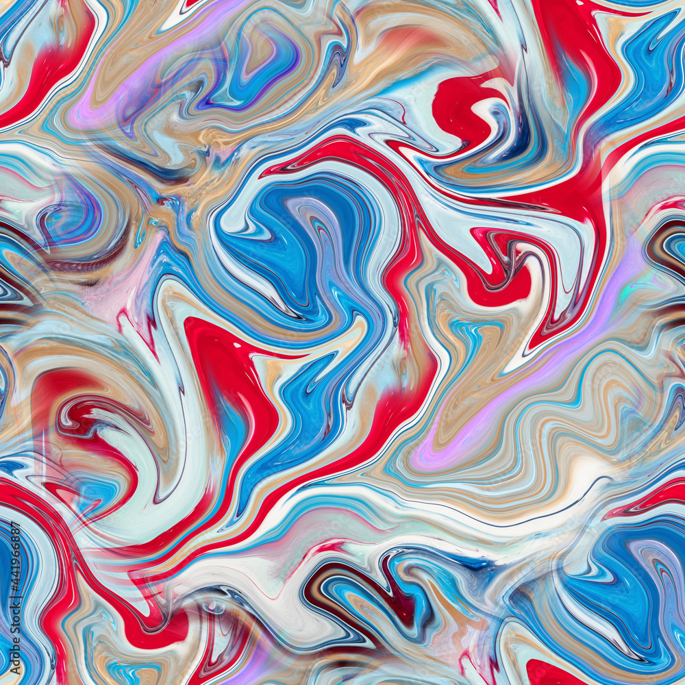 liquid marble or fluid art, bright paint, acrylic painting, seamless marble pattern. Ideal for textiles, clothing, fabric, wrapping, and much more.