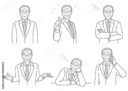 ジネスパーソンのポーズ集　シンプルな線画イラストセット