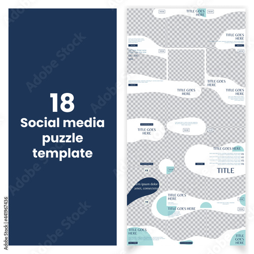 Set of editable social media instagram puzzle yoga, therapy, meditation, holistic with blue design vector template ai and eps10
