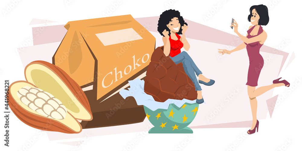 Candy products and sweetmeet. Concept chocolate day landing. Illustration for internet and mobile website.