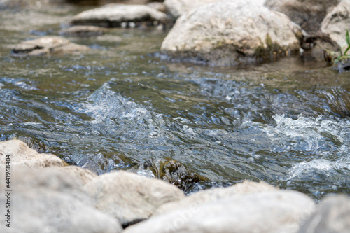 Stream flowing through white rocks